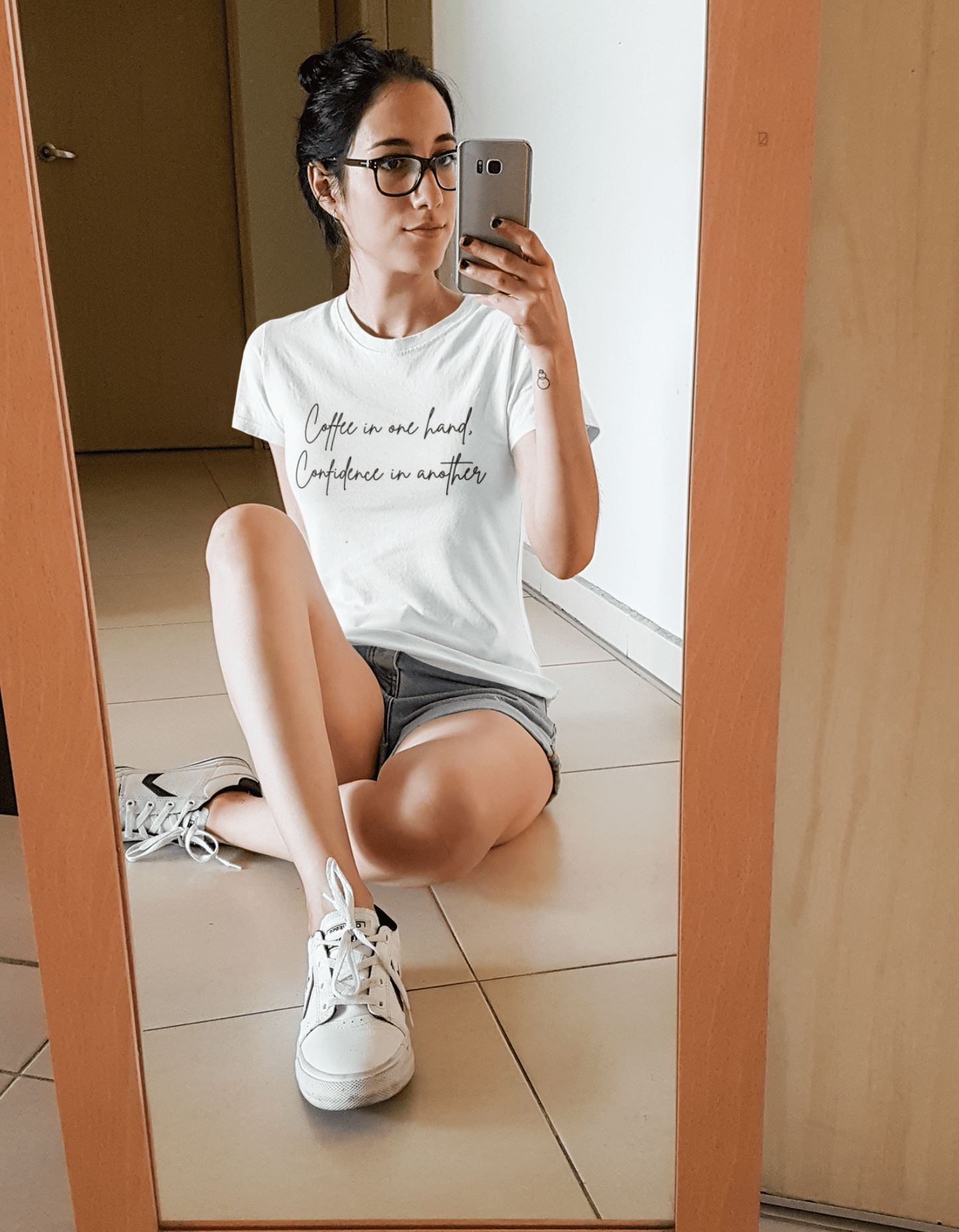 COFFEE IN ONE HAND, CONFIDENCE IN ANOTHER