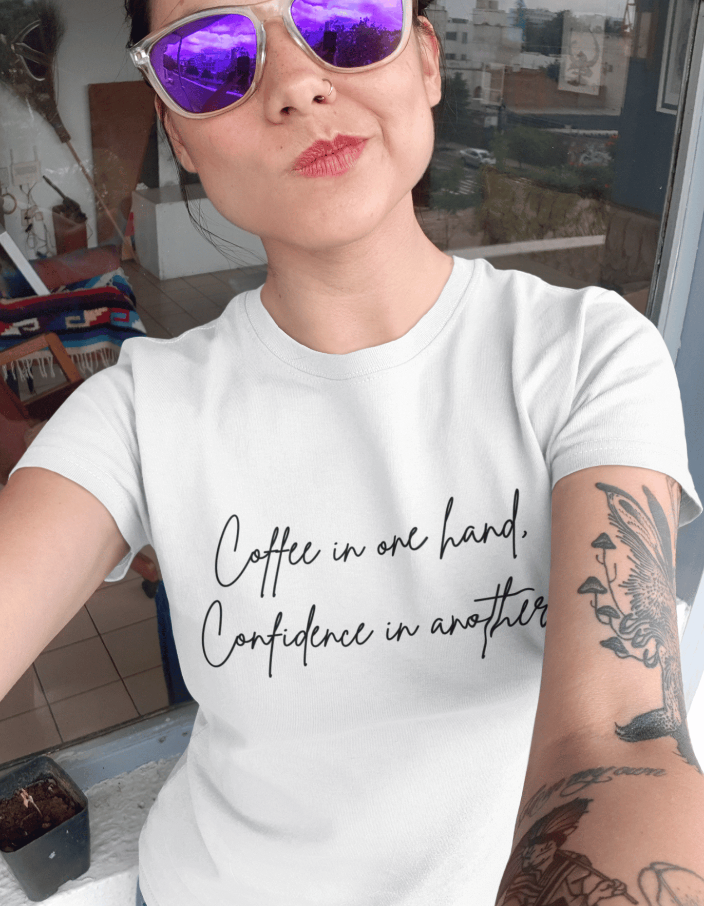 COFFEE IN ONE HAND, CONFIDENCE IN ANOTHER